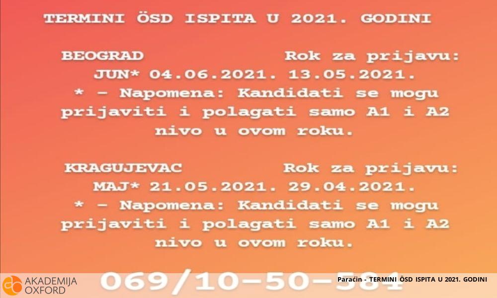 Paraćin - TERMINI ÖSD ISPITA U 2021. GODINI    